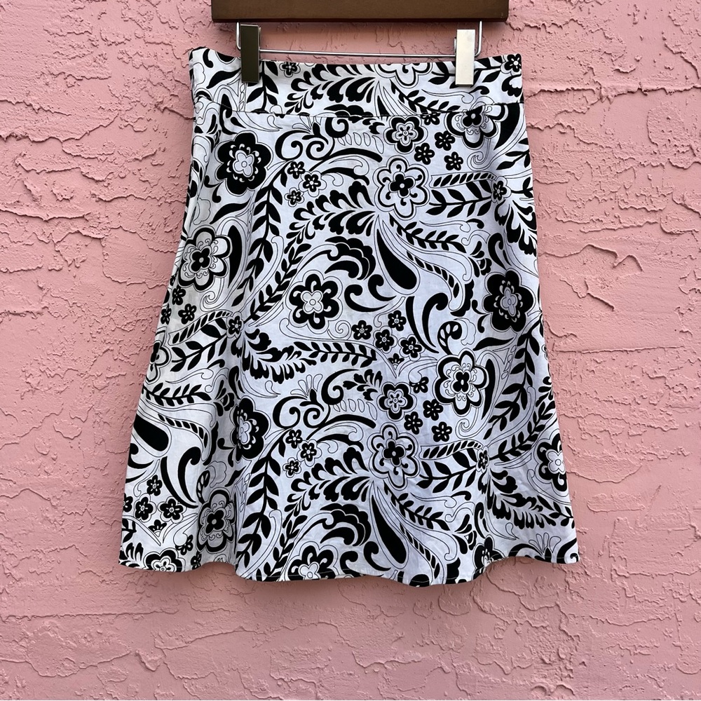 Vintage Spring Street Black White A-Line Cotton Skirt Size 9